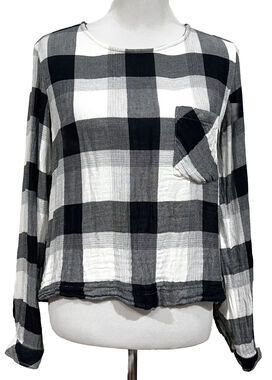 Cloth & Stone Top Buffalo Check Plaid High Low Lace Up Tie Back Women’s Sz M